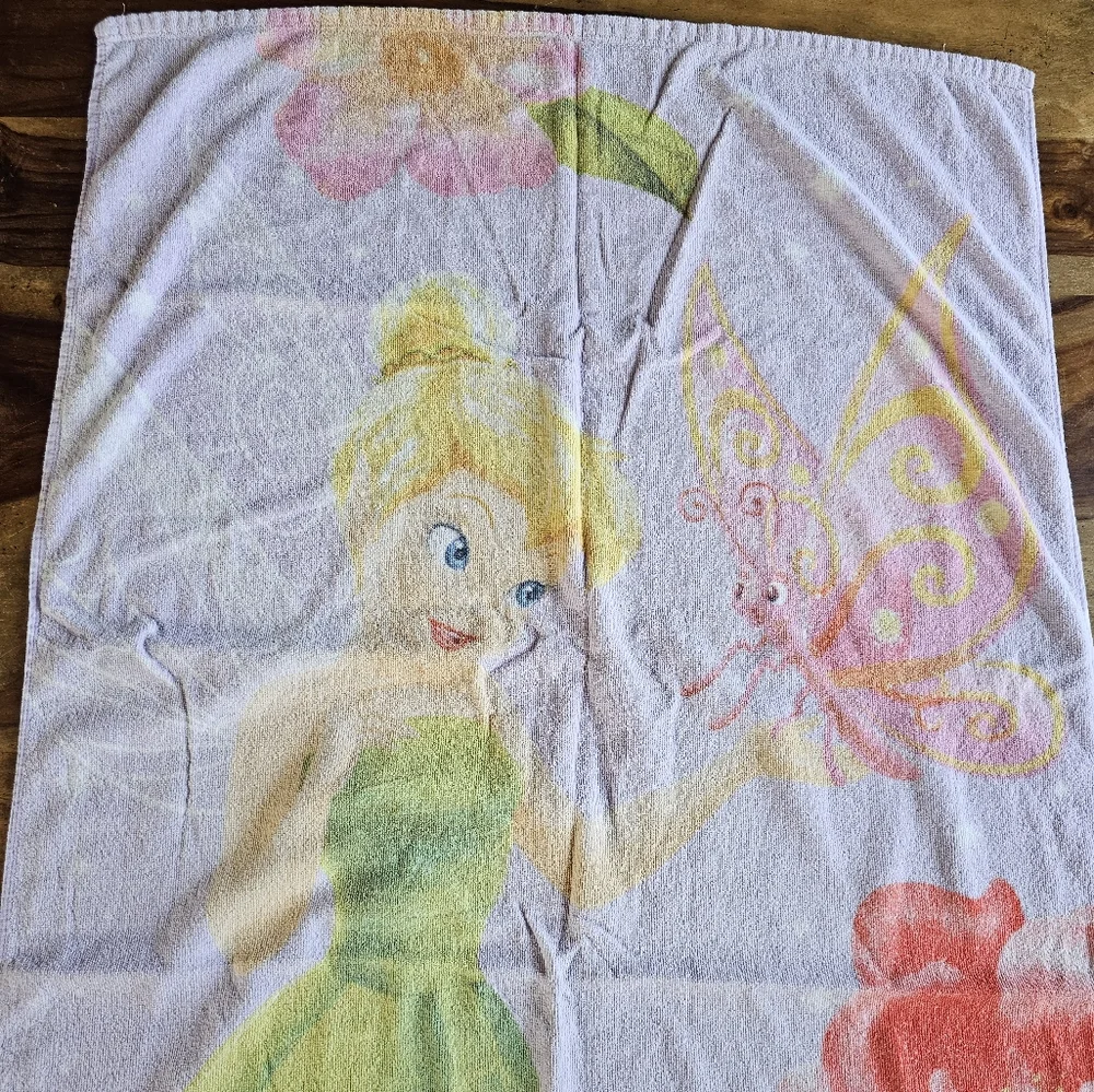 Vintage Disney Fairies Tinkerbell W/ Flowers Beach Bath Towel 56” x 29” One Size